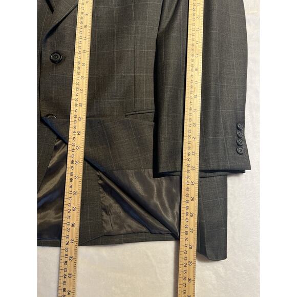 Jos A Bank Mens 44R 36x29 Gray Windowpane Plaid 2 Piece Suit Set - Picture 11 of 16